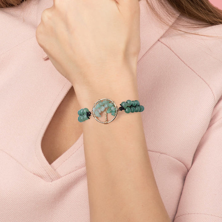 Pulsera de árbol de la vida trenzada doble con cuentas de 6 mm de Olivenorma