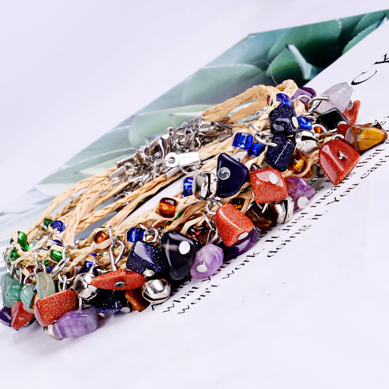 Pulsera tobillera con colgante de grava de cristal natural de Olivenorma