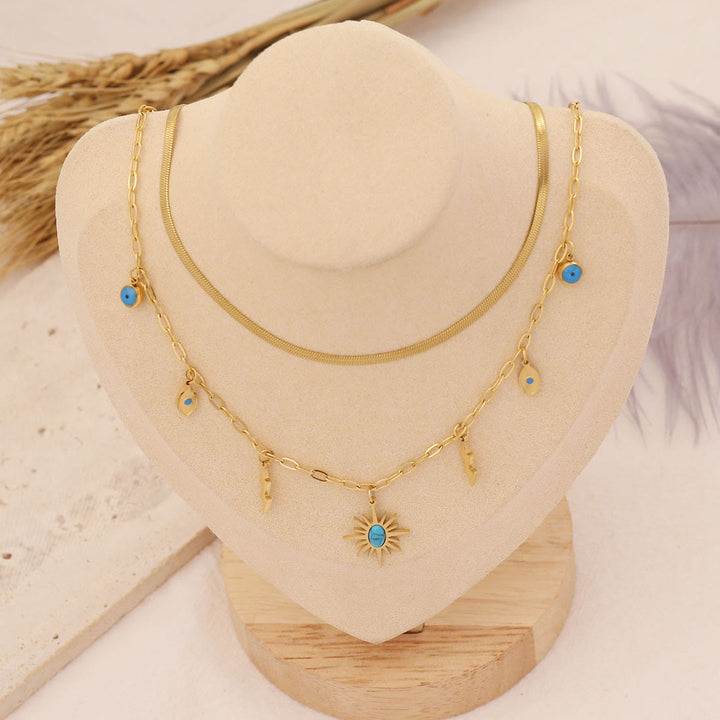 Collar, pulsera y pendientes con colgante de estrella y sol turquesa de Olivenorma