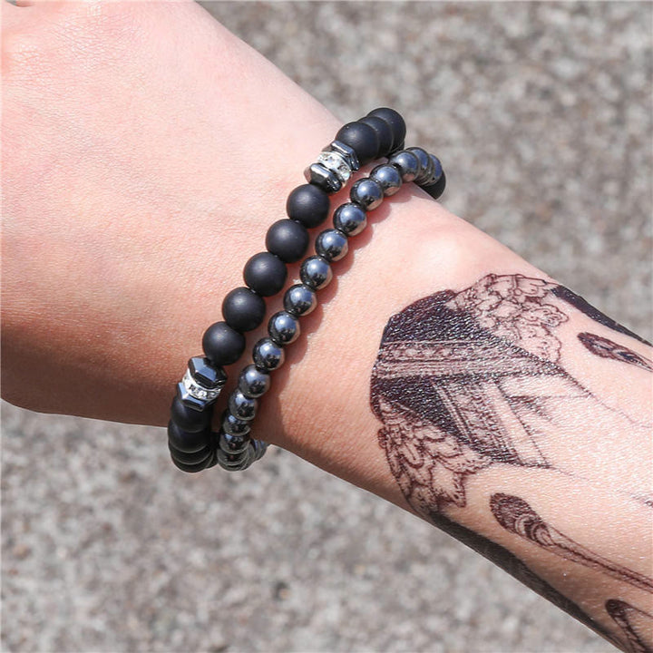 Conjunto de 2 pulseras de moda con cuentas estilo punk para hombre de Olivenorma