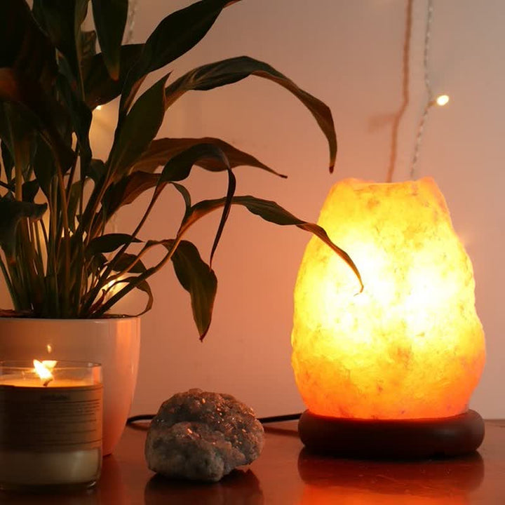 Lámpara luminosa tallada de forma natural con sal rosa del Himalaya de Olivenorma