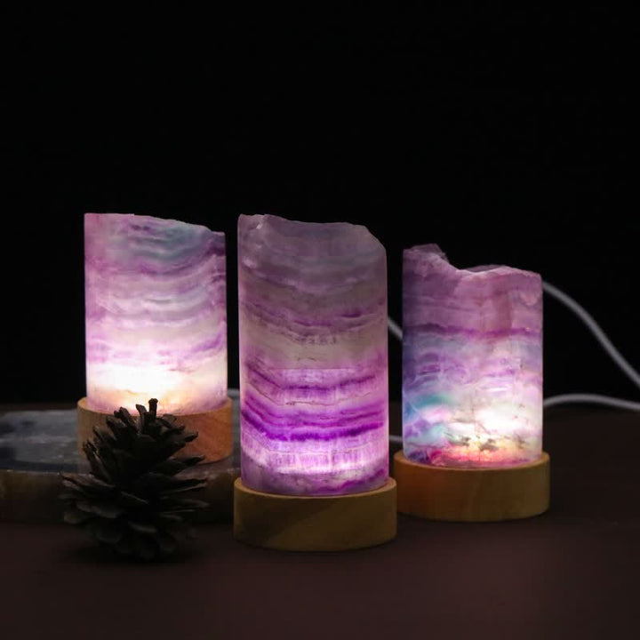 Lámpara de cristal cilíndrica de fluorita natural de Olivenorma