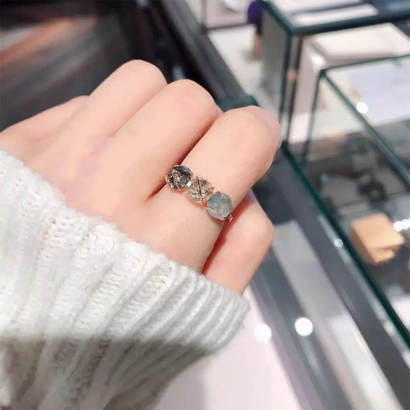 Anillo de plata de ley S925 con cuarzo rutilado natural de Olivenorma