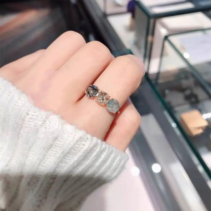 Anillo de plata de ley S925 con cuarzo rutilado natural de Olivenorma