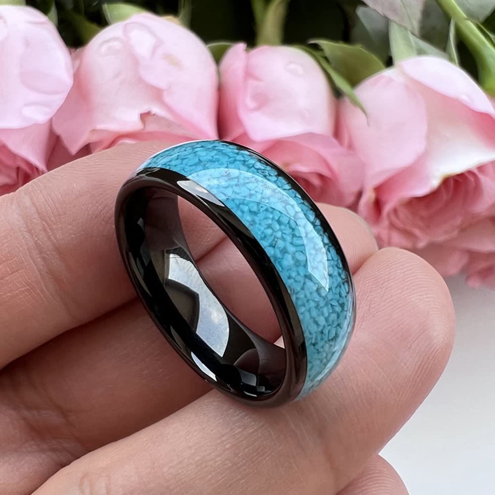 Anillo de carburo de tungsteno con turquesa triturada de Olivenorma para hombre