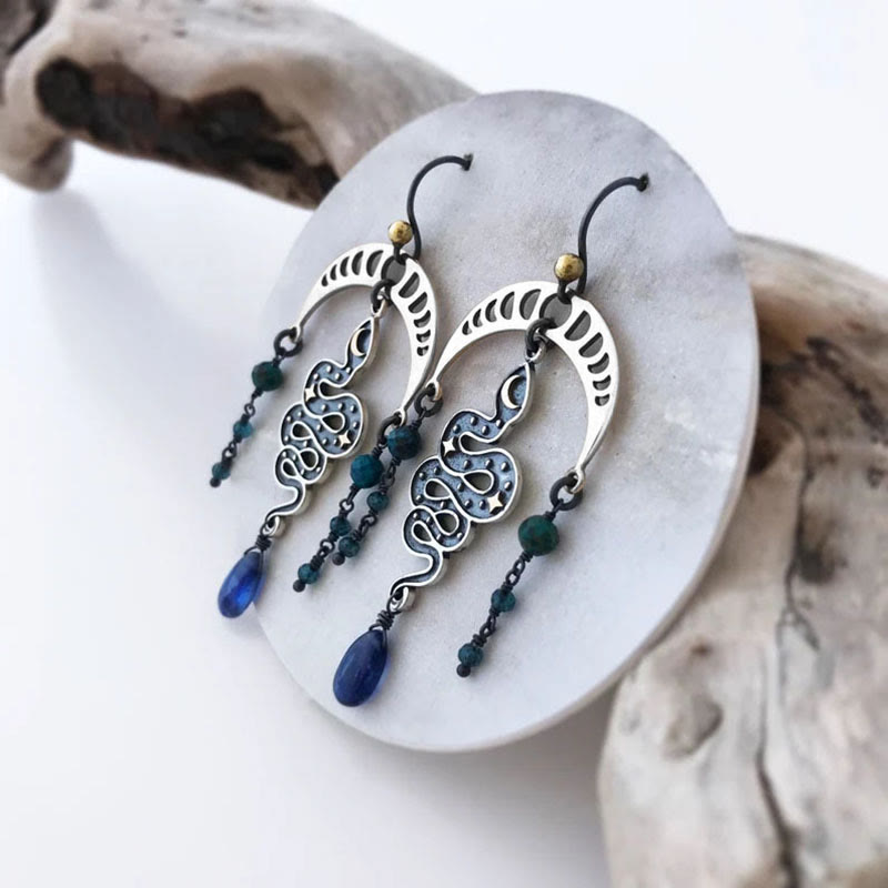 Pendientes de serpiente, estrella y luna de Olivenorma Pendientes de bruja con gota de zafiro