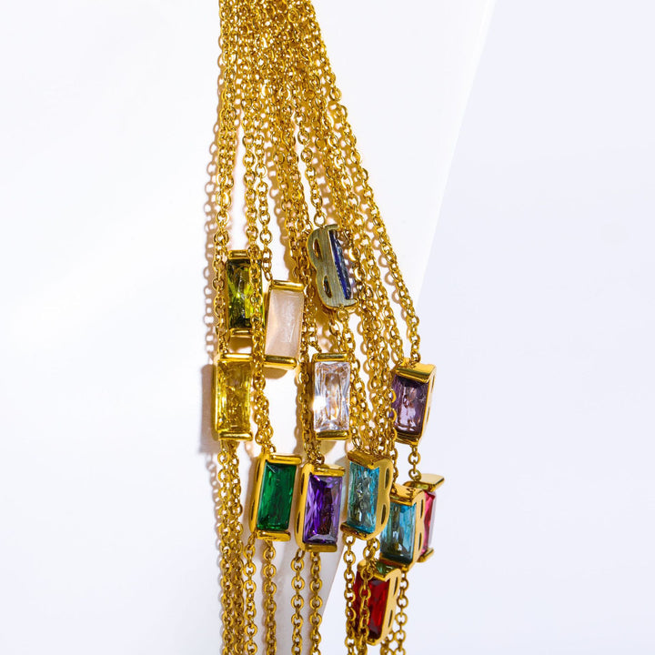 Collar de acero inoxidable con colgante rectangular sencillo de piedra natal de Olivenorma 