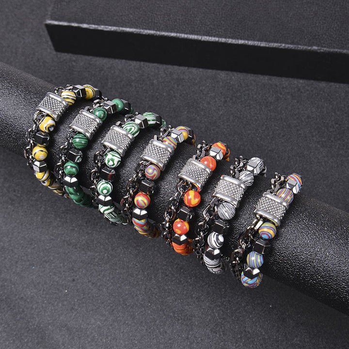 Pulsera de cadena de titanio con piedra de malaquita de 8 mm de Olivenorma