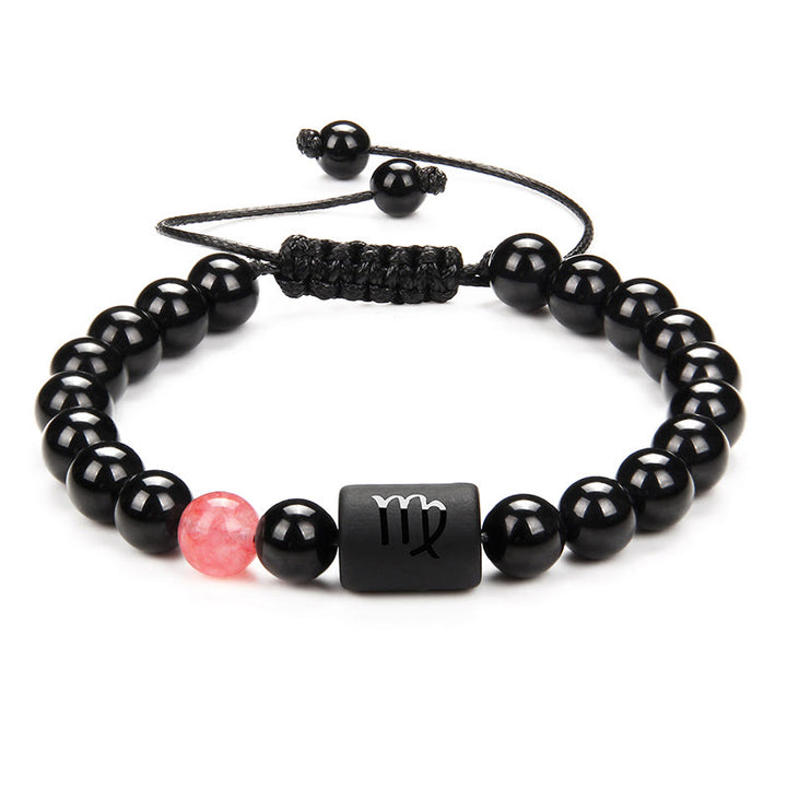 Pulsera tejida para hombre con ónix negro natural del zodiaco de Olivenorma