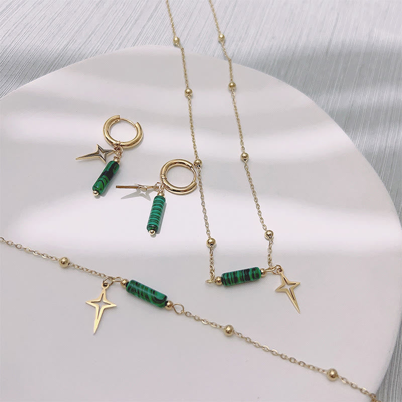 Pendientes, collar y pulsera con colgante de estrella de malaquita natural de Olivenorma