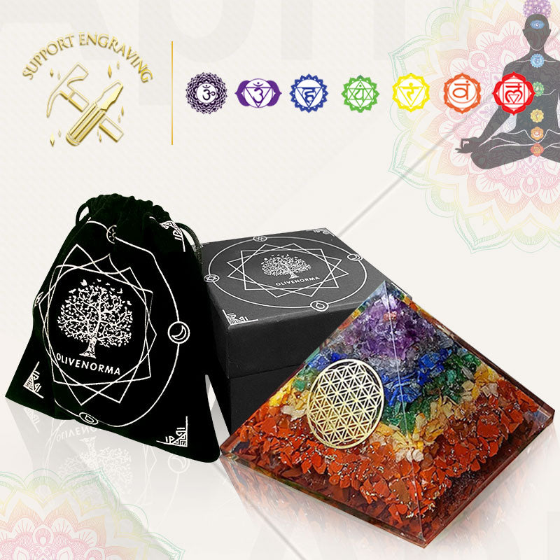 Pirámide orgónica del símbolo de la flor de la vida del chakra Olivenorma 