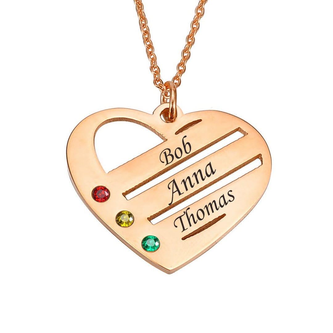 Collar con colgante con nombre y piedra natal de diamante recortado en forma de corazón de Olivenorma 
