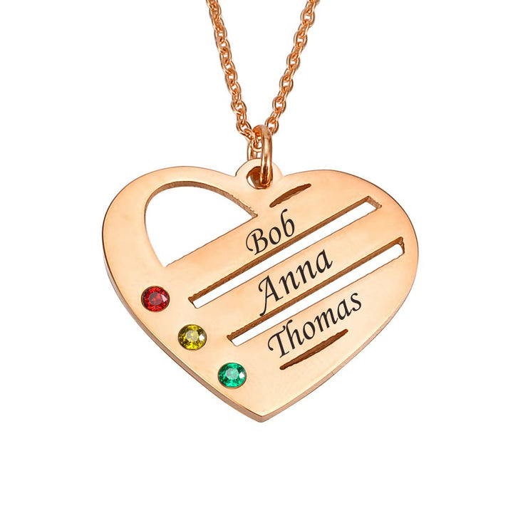 Collar con colgante con nombre y piedra natal de diamante recortado en forma de corazón de Olivenorma 