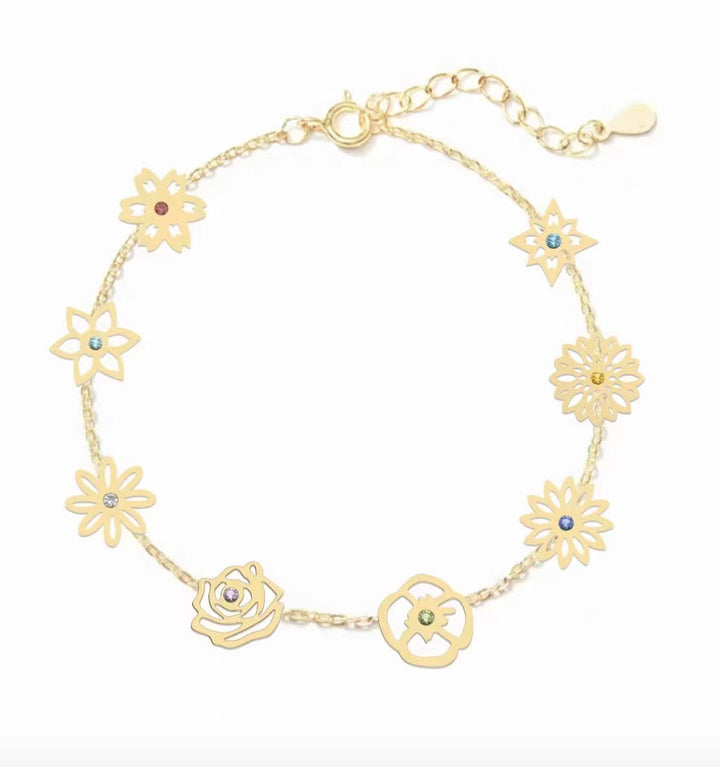 Pulsera de flores de nacimiento con piedra natal de Olivenorma 1-8 