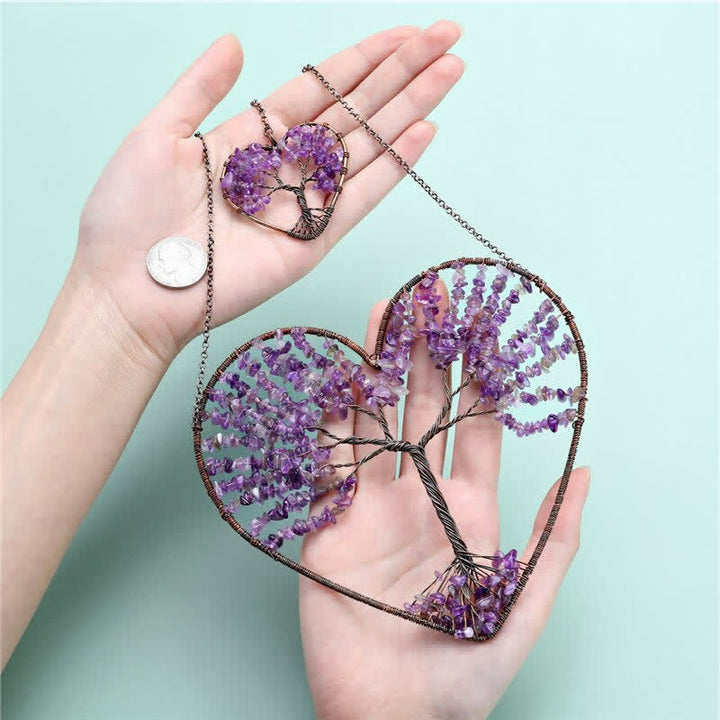 Atrapasueños de cristal con forma de corazón y árbol de la vida de los chakras de Olivenorma. 