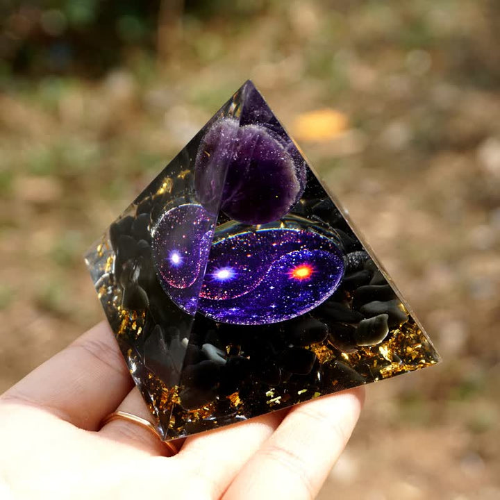 Pirámide de orgón de obsidiana yin y yang de Olivenorma 