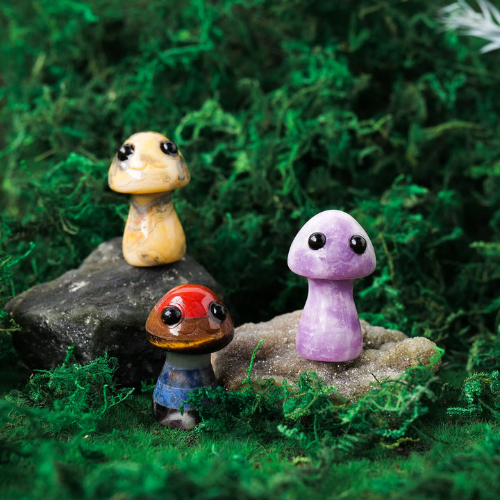 Adornos de piedras preciosas para mascotas con forma de hongo de cristal natural de Olivenorma
