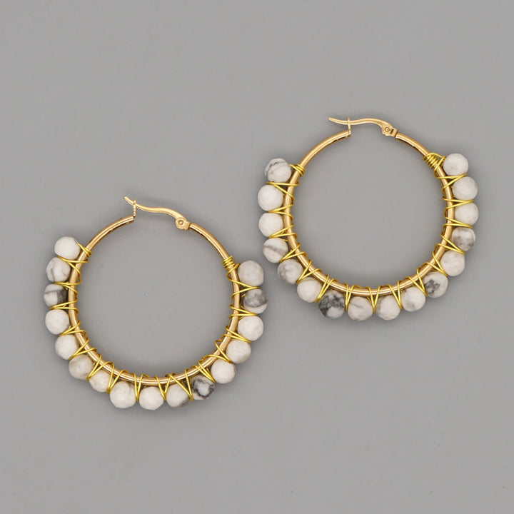 Pendientes de aro grandes con cuentas de cristal natural estilo bohemio de Olivenorma