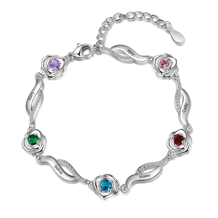 Pulsera con dije de cadena con flor de rosa grabada y piedra natal de Olivenorma 