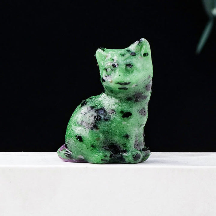 Adorno con piedra preciosa tallada en forma de gato de la suerte de cristal natural de Olivenorma