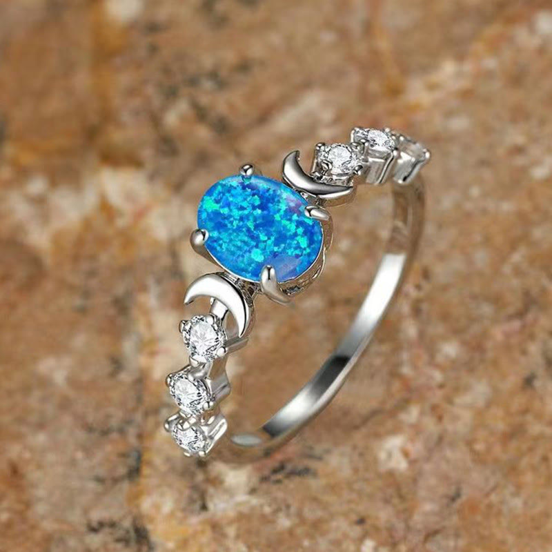 Anillo de ópalo con fases de luna creciente "Piedra de purificación" de Olivenorma
