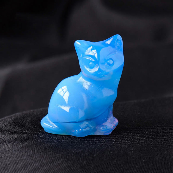 Adorno con piedra preciosa tallada en forma de gato de la suerte de cristal natural de Olivenorma