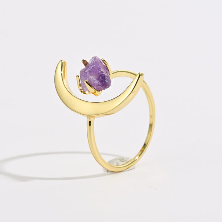 Anillo ajustable curativo de amatista con estrella y luna
