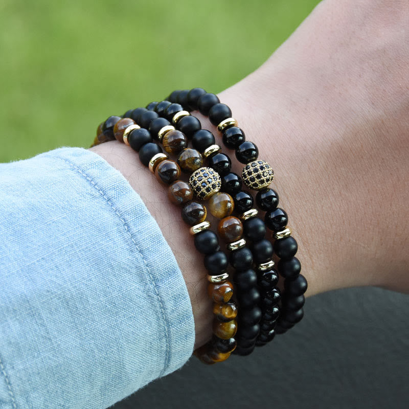 Pulsera de cuentas de cristal natural de dos capas para hombre de Olivenorma