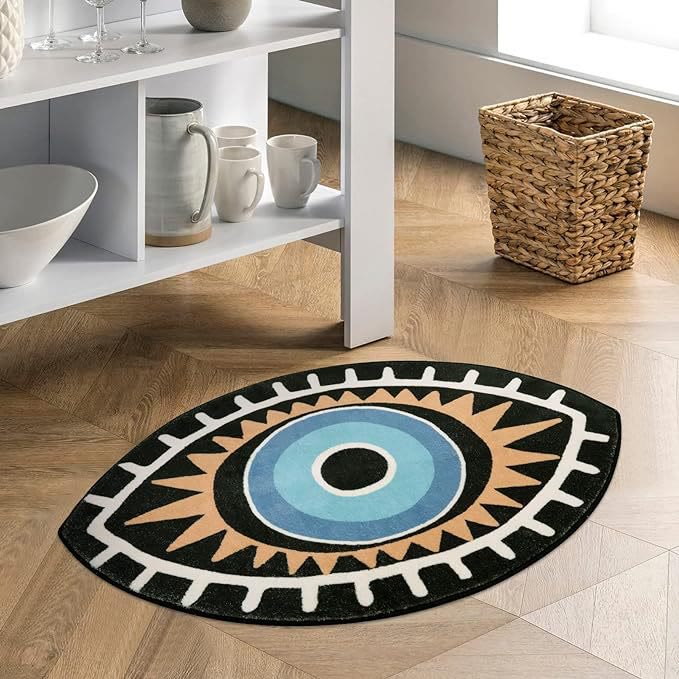 Alfombra antideslizante lavable para baño con diseño de ojo malvado negro de Olivenorma 