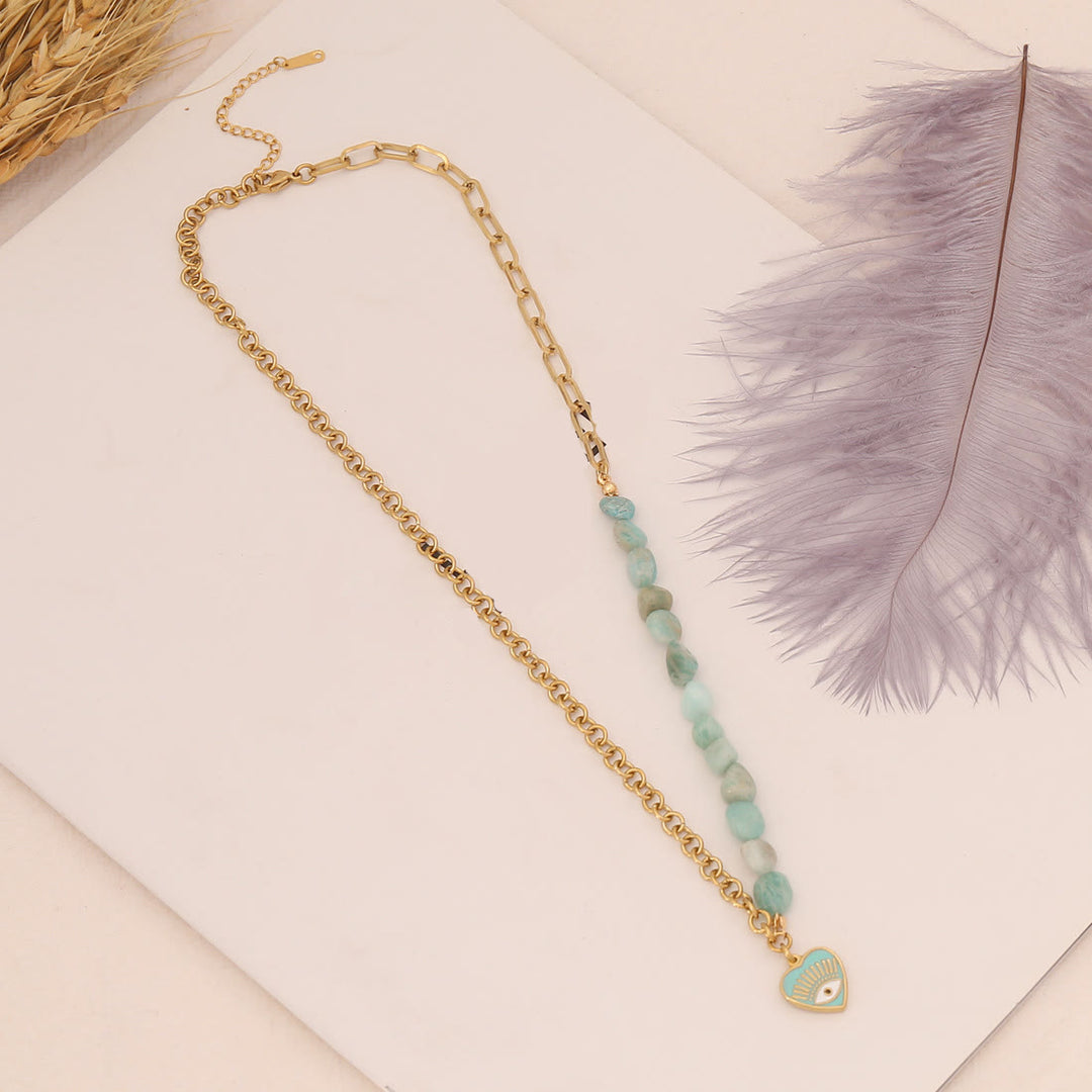 Conjunto de collar, pulsera y pendientes con ojo malvado de amazonita natural de Olivenorma
