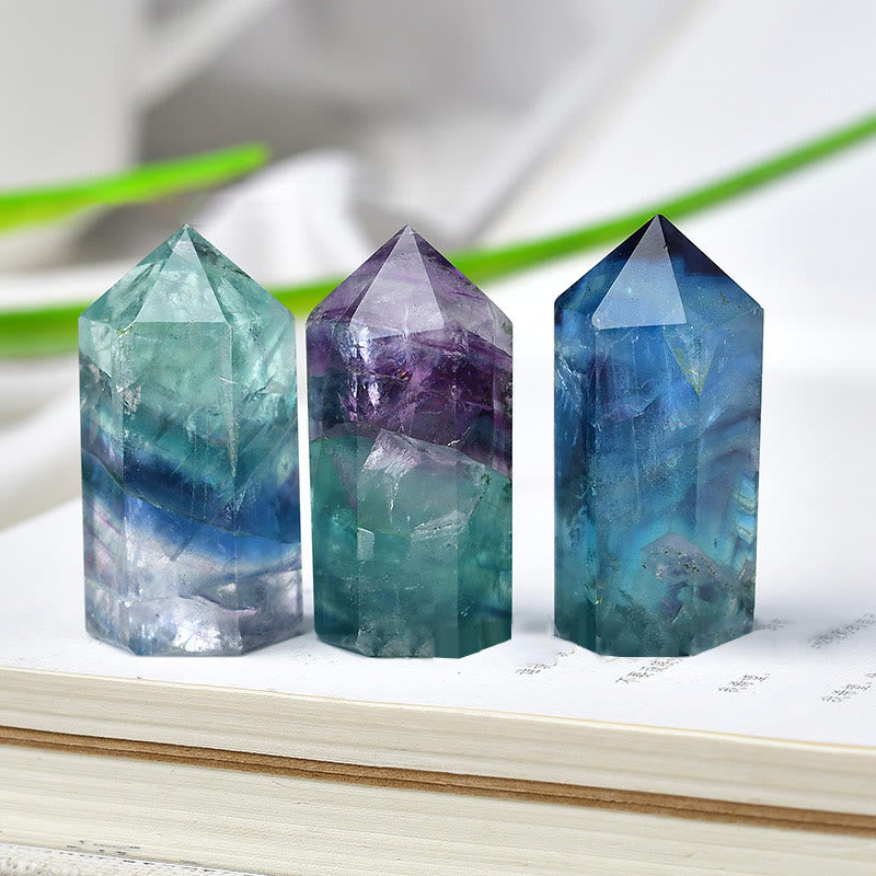 Varitas de cristal de fluorita arcoíris con forma de pico de Olivenorma