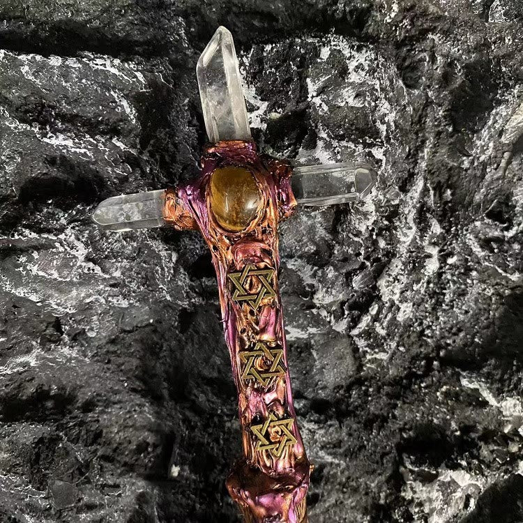 Adorno ritual de bruja con escoba de cristal de Olivenorma