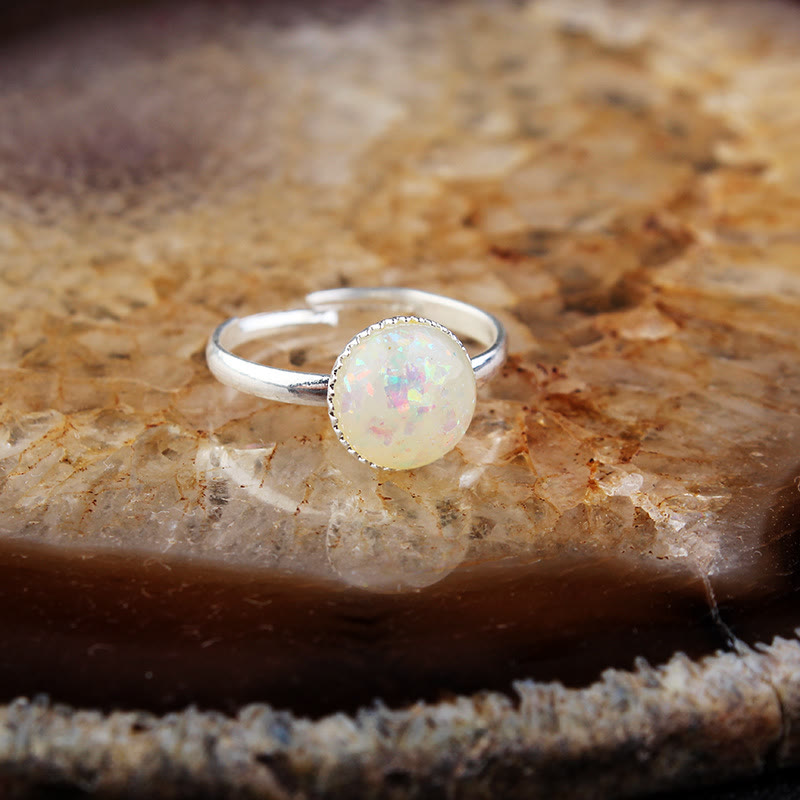Anillo ajustable de medio círculo sencillo con piedra lunar y ópalo de Olivenorma