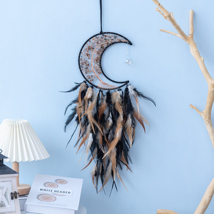 Atrapasueños de luna con árbol de la vida tejido con grava natural de Olivenorma 