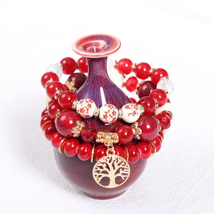 Conjunto de pulseras de cristal con forma de árbol de la vida hechas a mano de Olivenorma Boho 