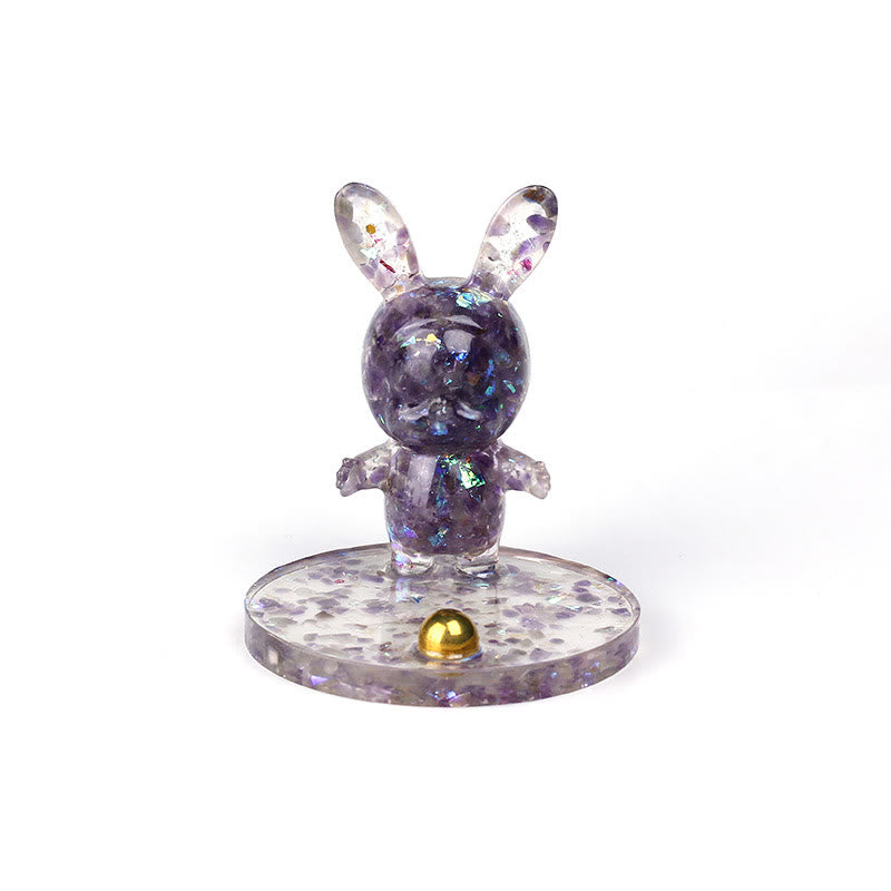 Soporte para teléfono móvil con forma de conejo de epoxi y grava de cristal natural de Olivenorma