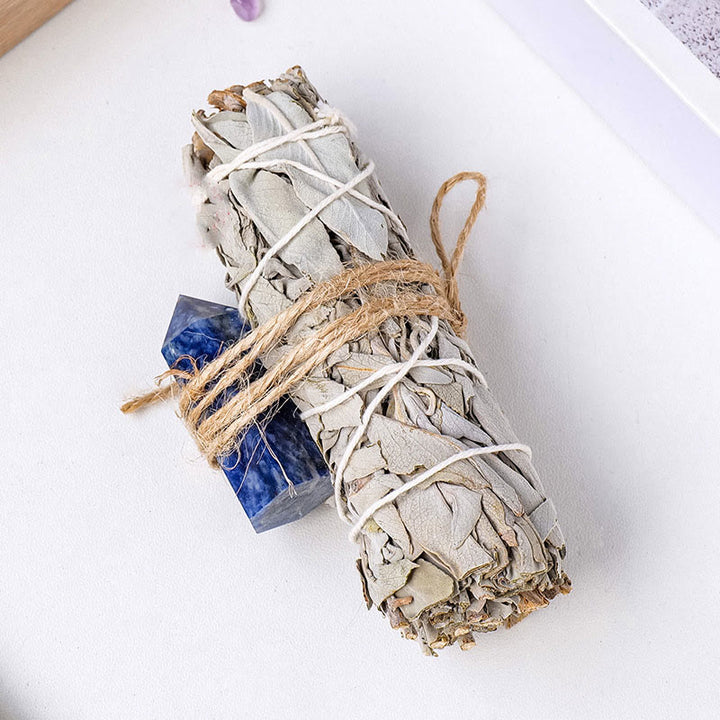 Cristal de prisma hexagonal de salvia blanca de Olivenorma , decoración con piedras preciosas para aromaterapia
