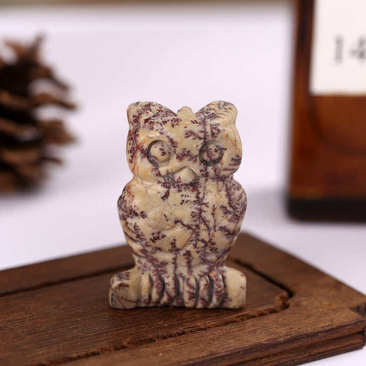Adorno de piedra con forma de flor de hierba y búho de Olivenorma