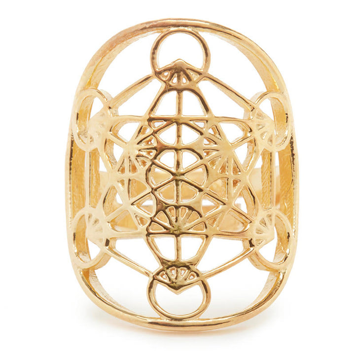Anillo ajustable de acero inoxidable con símbolo del cubo de Metatrón de Olivenorma 