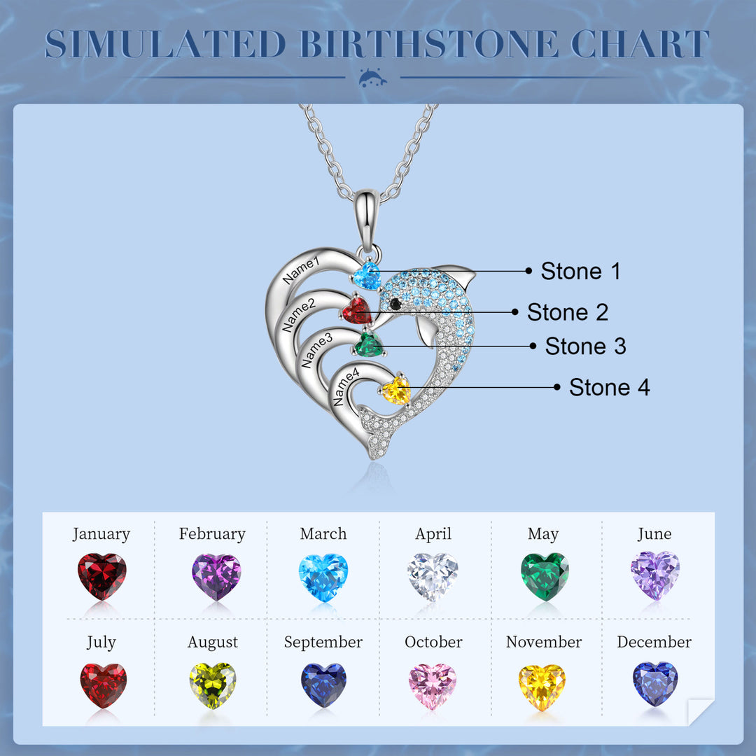 Collar con colgante de piedra grabado con forma de delfín y corazón de Olivenorma