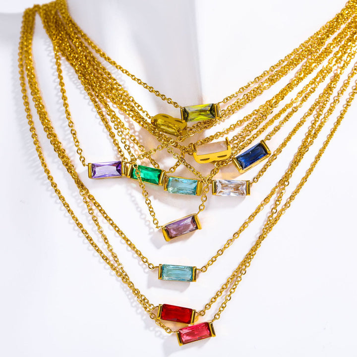 Collar de acero inoxidable con colgante rectangular sencillo de piedra natal de Olivenorma 