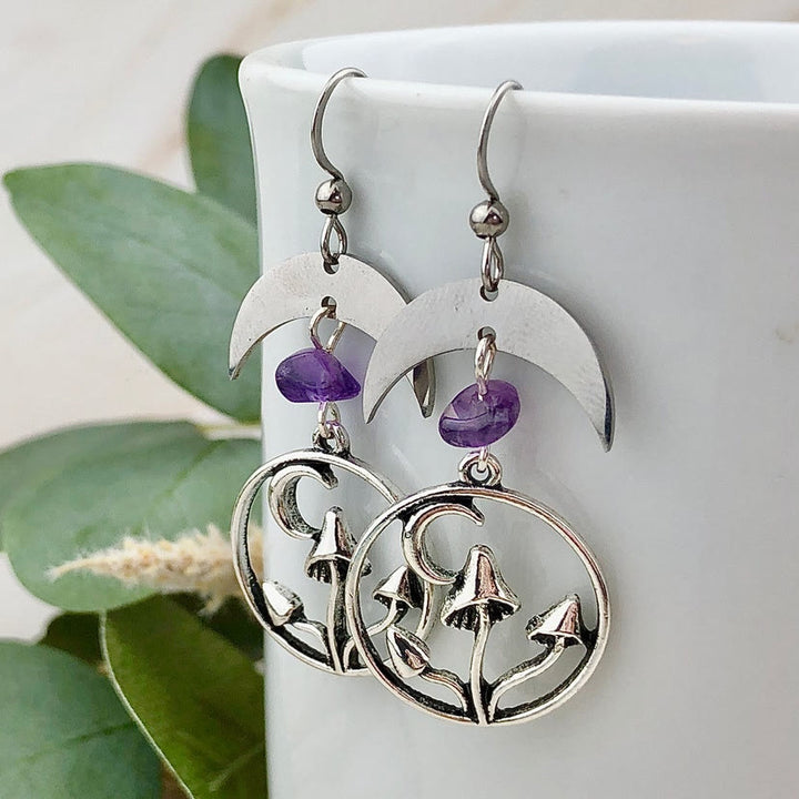 Pendientes colgantes de hongo lunar de cristal natural de Olivenorma 