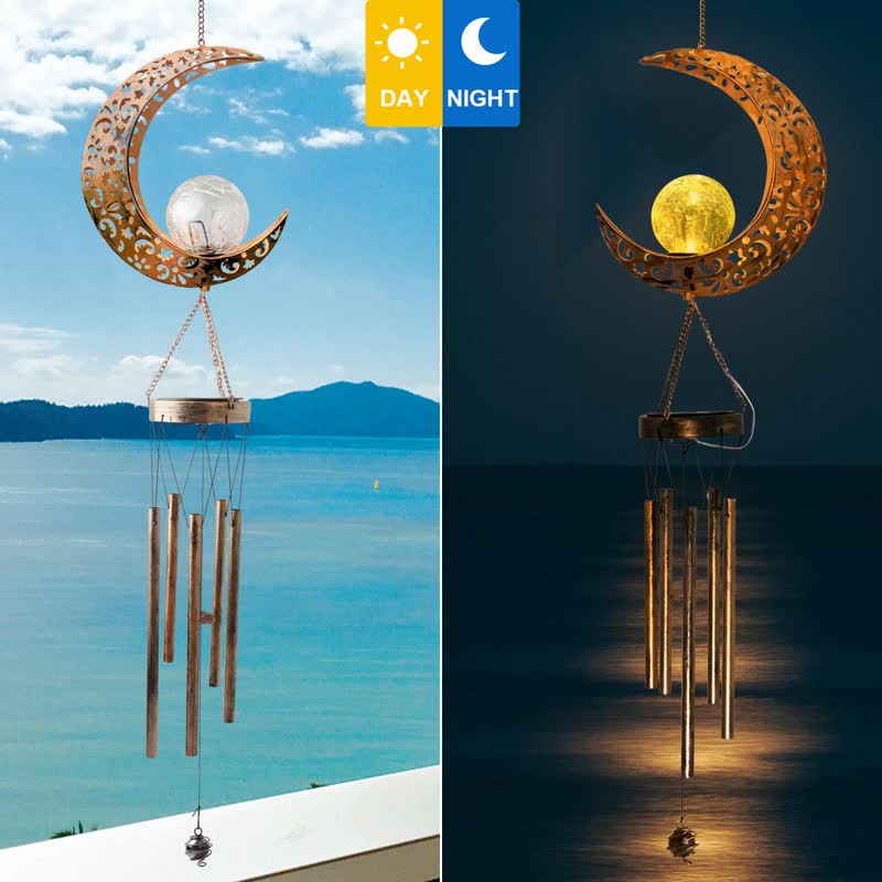 Adornos de carillón de viento solar con forma de luna o sol de Olivenorma