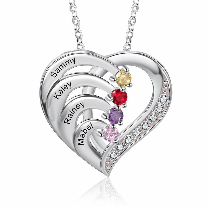 Collar con corazón grabado y piedras de nacimiento personalizadas de Olivenorma
