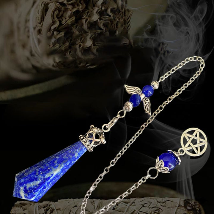 Péndulo con alas de corona de cristal de lapislázuli de Olivenorma