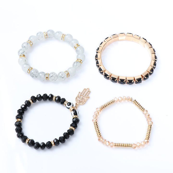 Juego de pulseras de cuentas de cuatro capas con ojo turco y hamsa de Olivenorma 