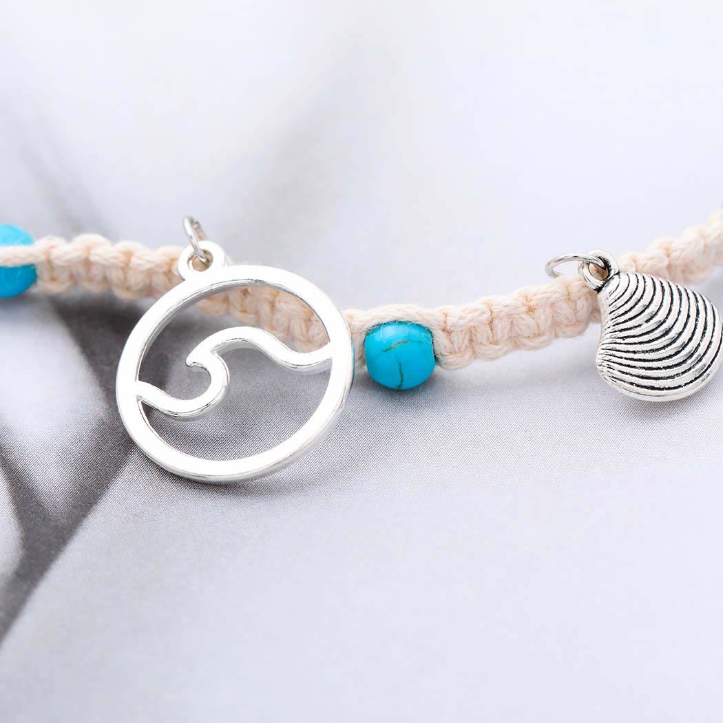 Pulsera tobillera con dije de estrella de mar turquesa y olas de Olivenorma