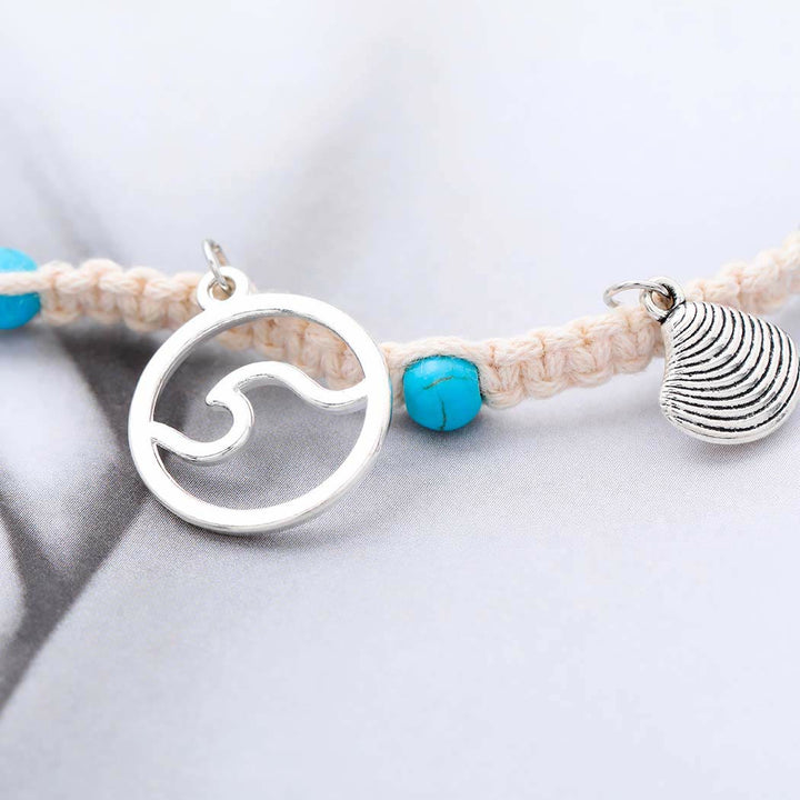 Pulsera tobillera con dije de estrella de mar turquesa y olas de Olivenorma