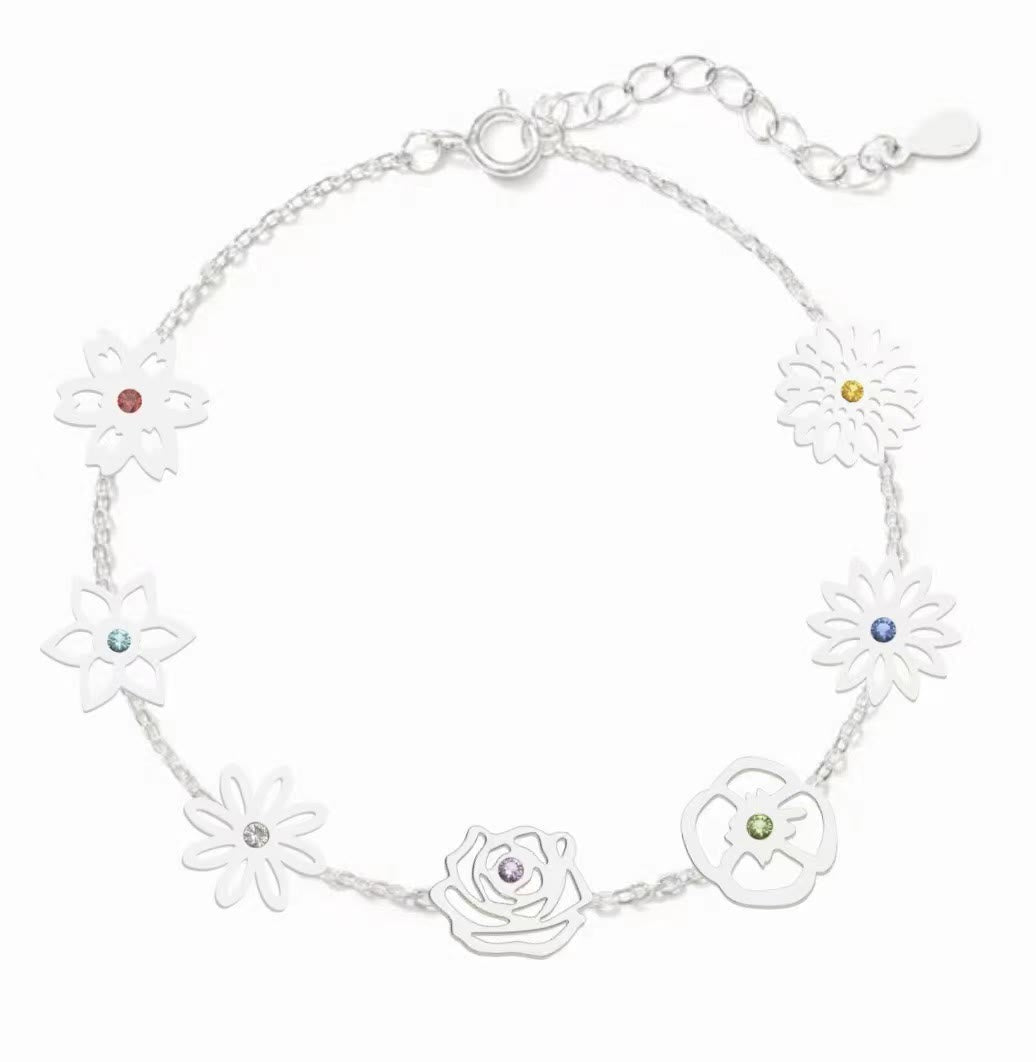 Pulsera de flores de nacimiento con piedra natal de Olivenorma 1-8 