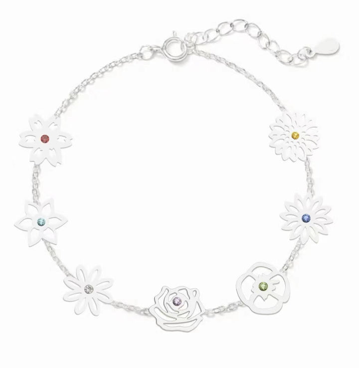 Pulsera de flores de nacimiento con piedra natal de Olivenorma 1-8 
